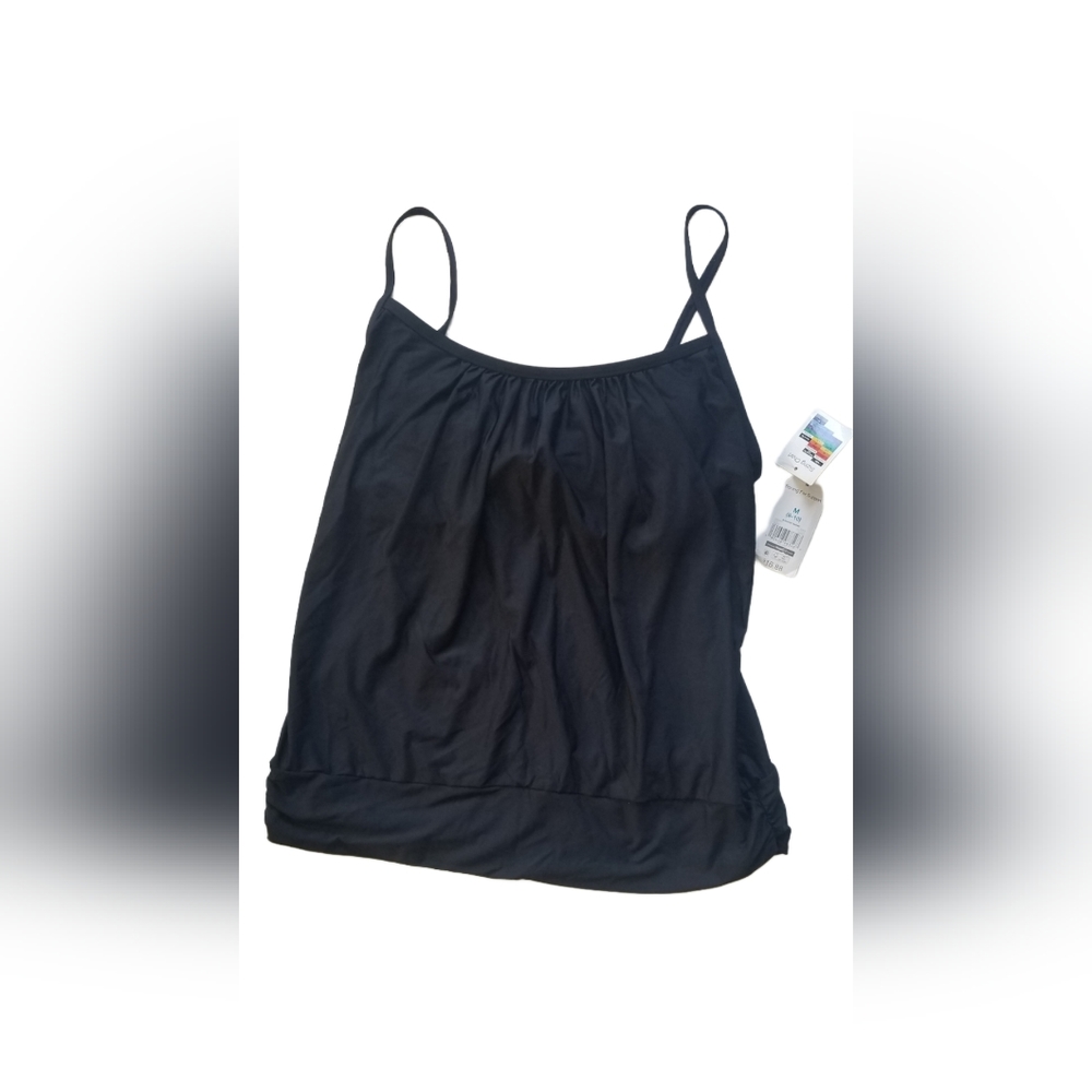 NWT Womens Medium 8-10 Black Bathing Suit Tank Top Adjustable Strap Summer Beach